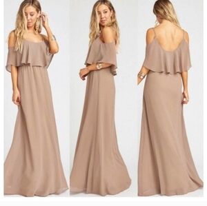 Show Me Your Mumu Taupe Off-Shoulder Maxi Dress Size S